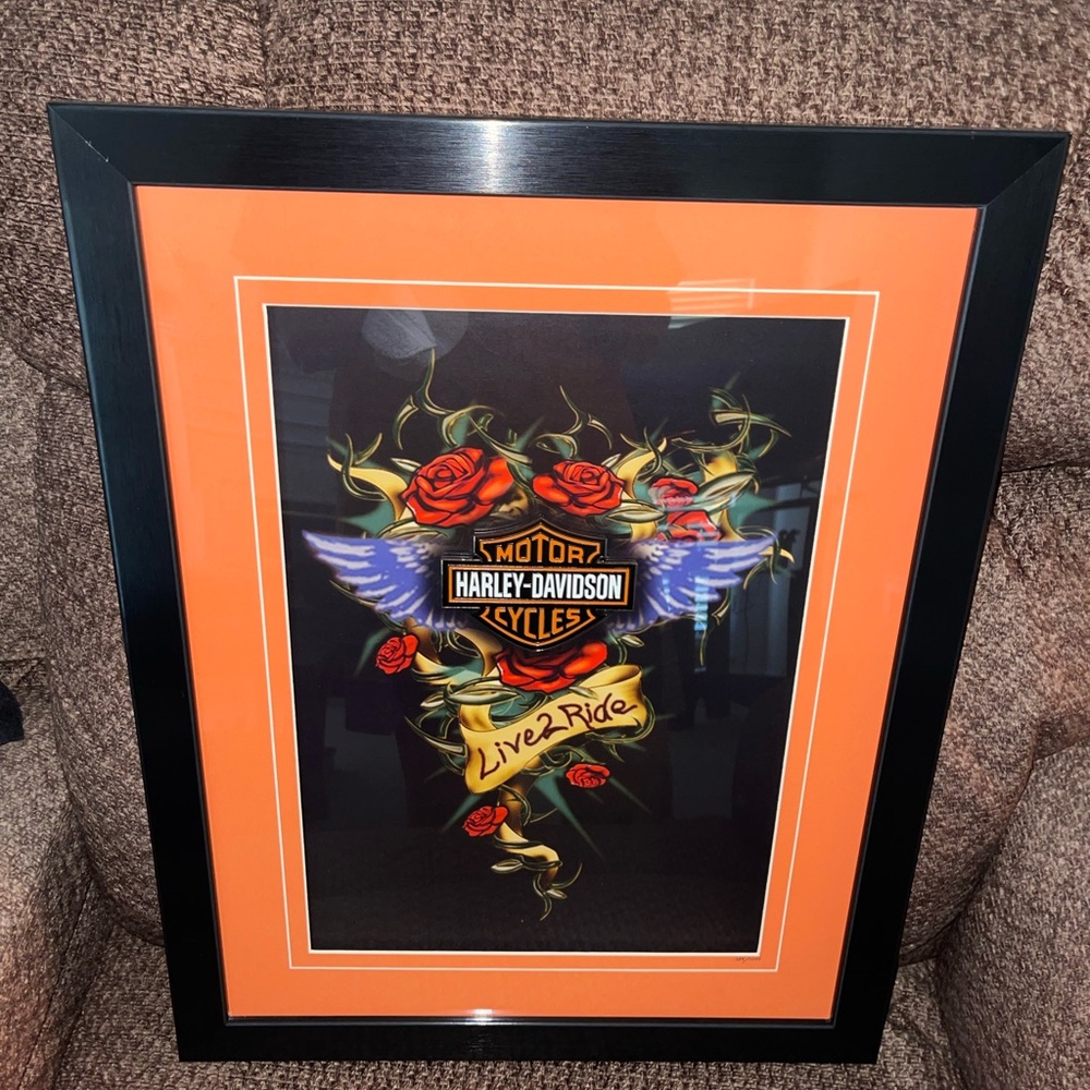 Harley Davidson Framed and Numbered “Live 2 Ride” Pin Artwork #384/1000